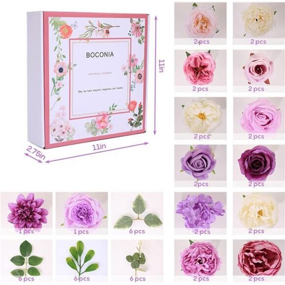 Artificial 26pcs Silk Flowers and 24pcs Greenery Set Faux Flowers Bulk - Picture 4 of 7